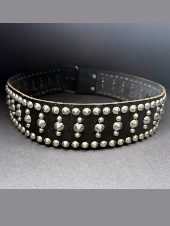 Vintage Thick Leather Belt Black Punk Goth Grunge Wide Studded Hardware 33\